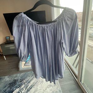 Aqua Blue and White Striped Shirt